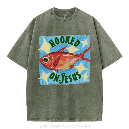 Hooked On Jesus Christian Washed T-Shirt