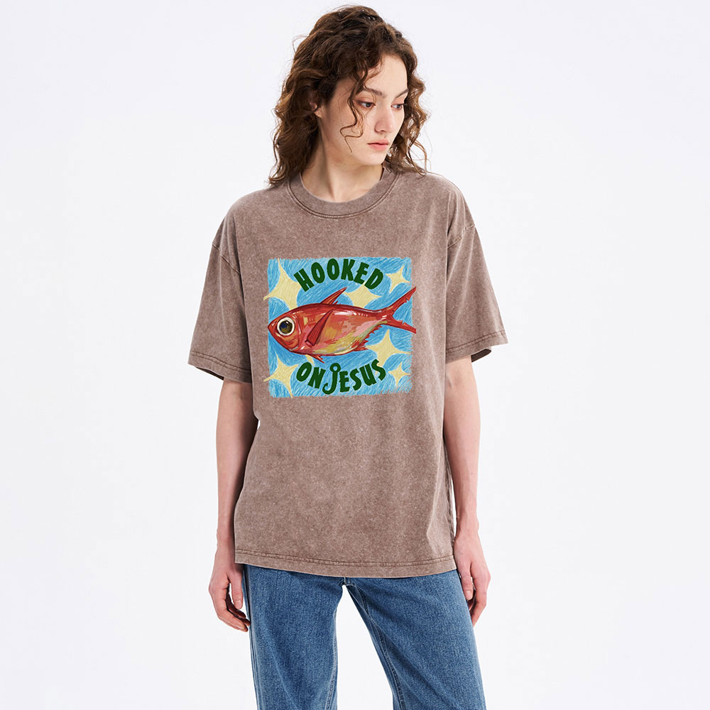 Hooked On Jesus Christian Washed T-Shirt