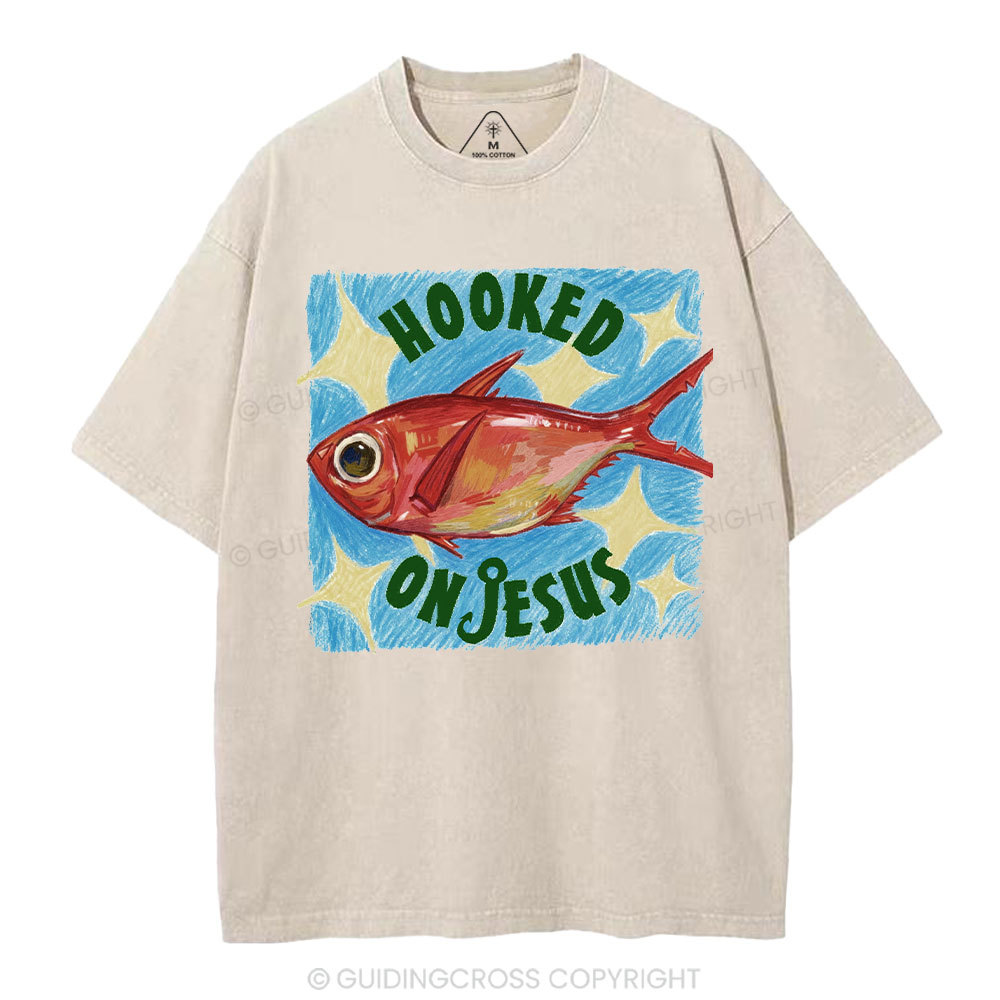 Hooked On Jesus Christian Washed T-Shirt
