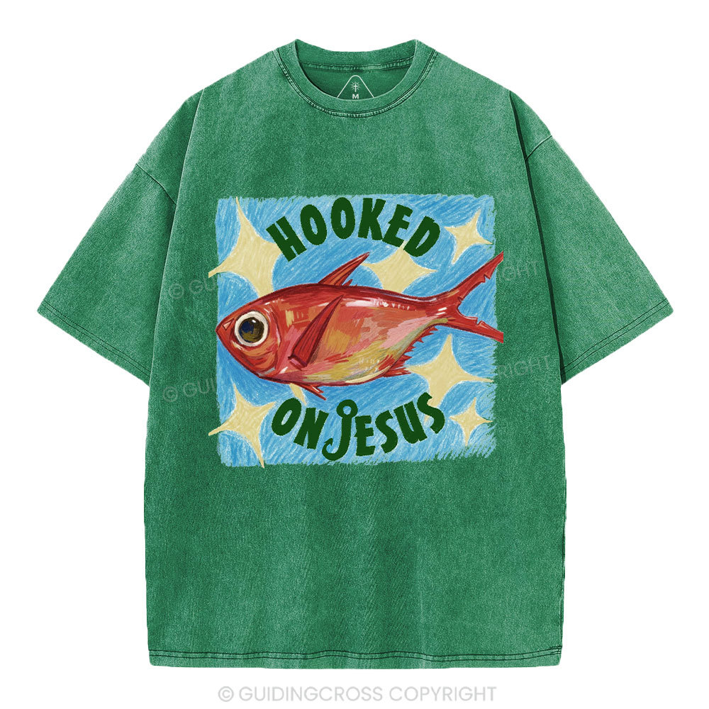 Hooked On Jesus Christian Washed T-Shirt