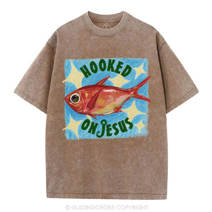 Hooked On Jesus Christian Washed T-Shirt