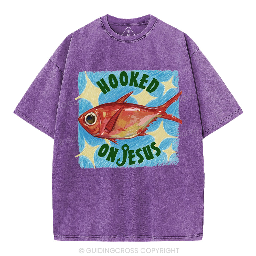 Hooked On Jesus Christian Washed T-Shirt