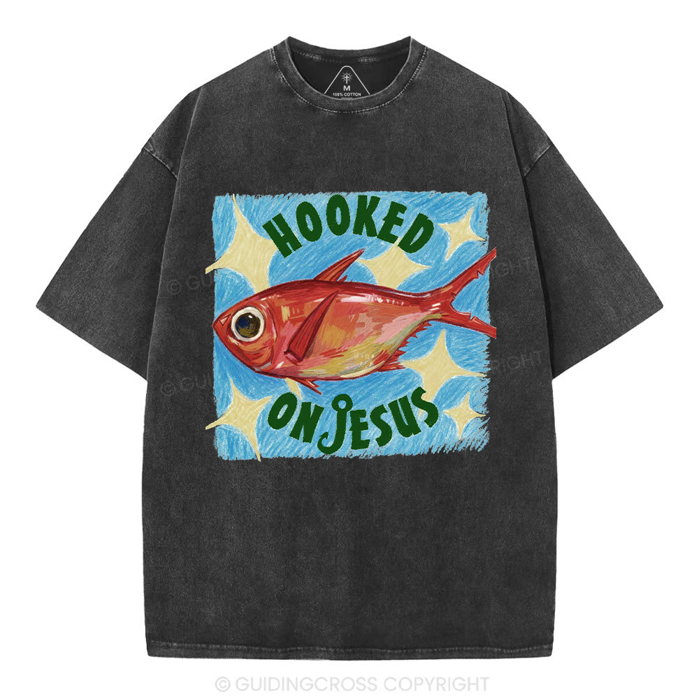 Hooked On Jesus Christian Washed T-Shirt