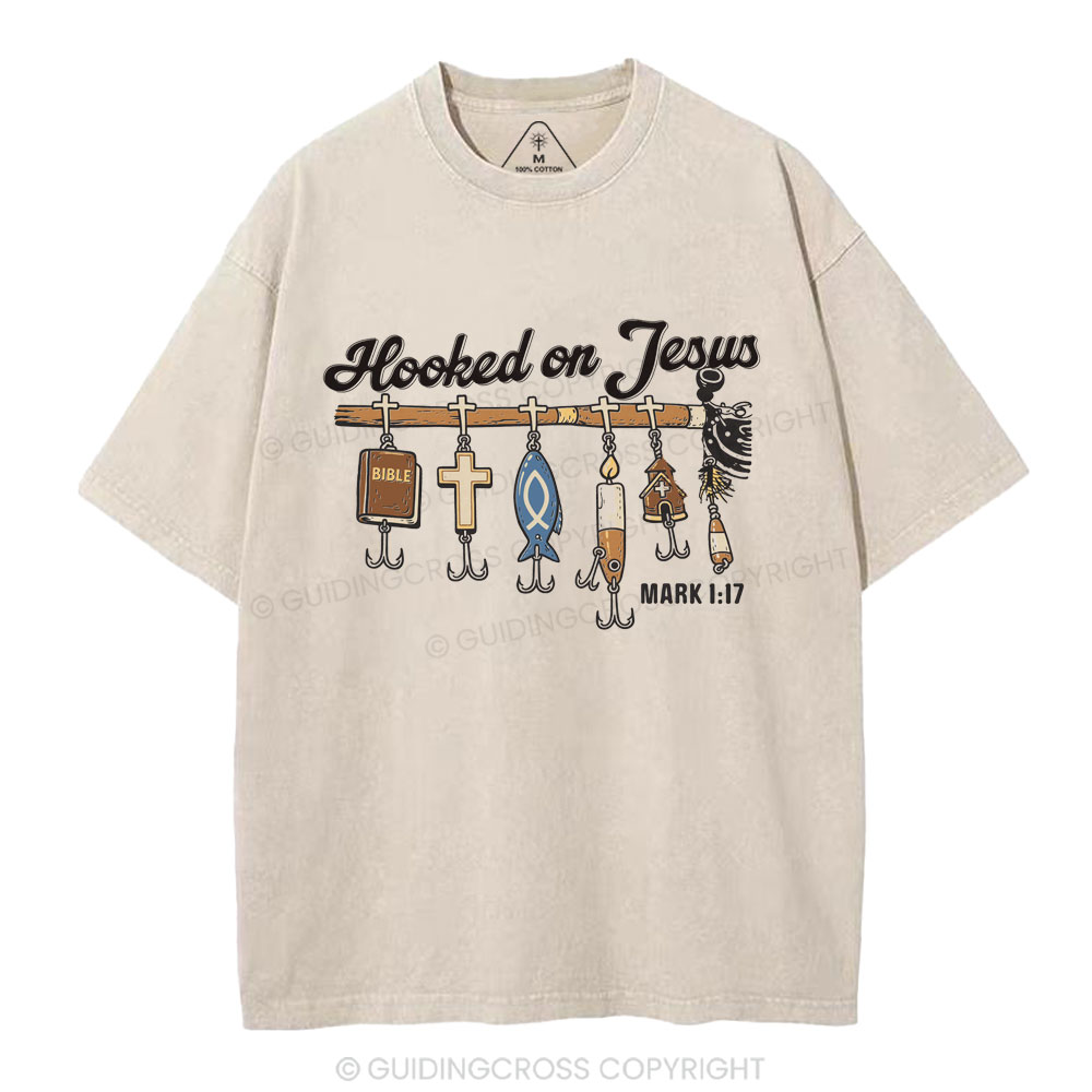 Hooked On Jesus Christian Washed T-Shirt
