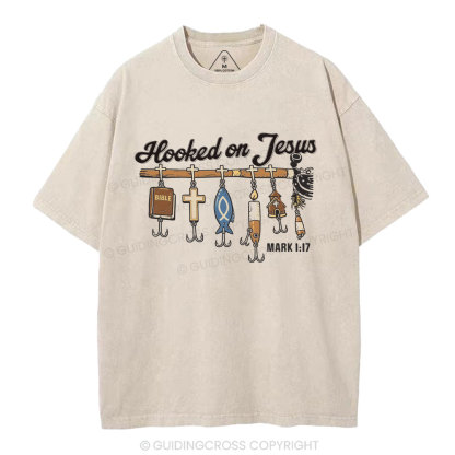 Hooked On Jesus Christian Washed T-Shirt