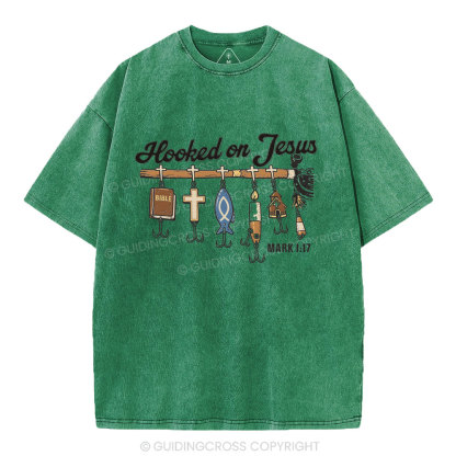 Hooked On Jesus Christian Washed T-Shirt