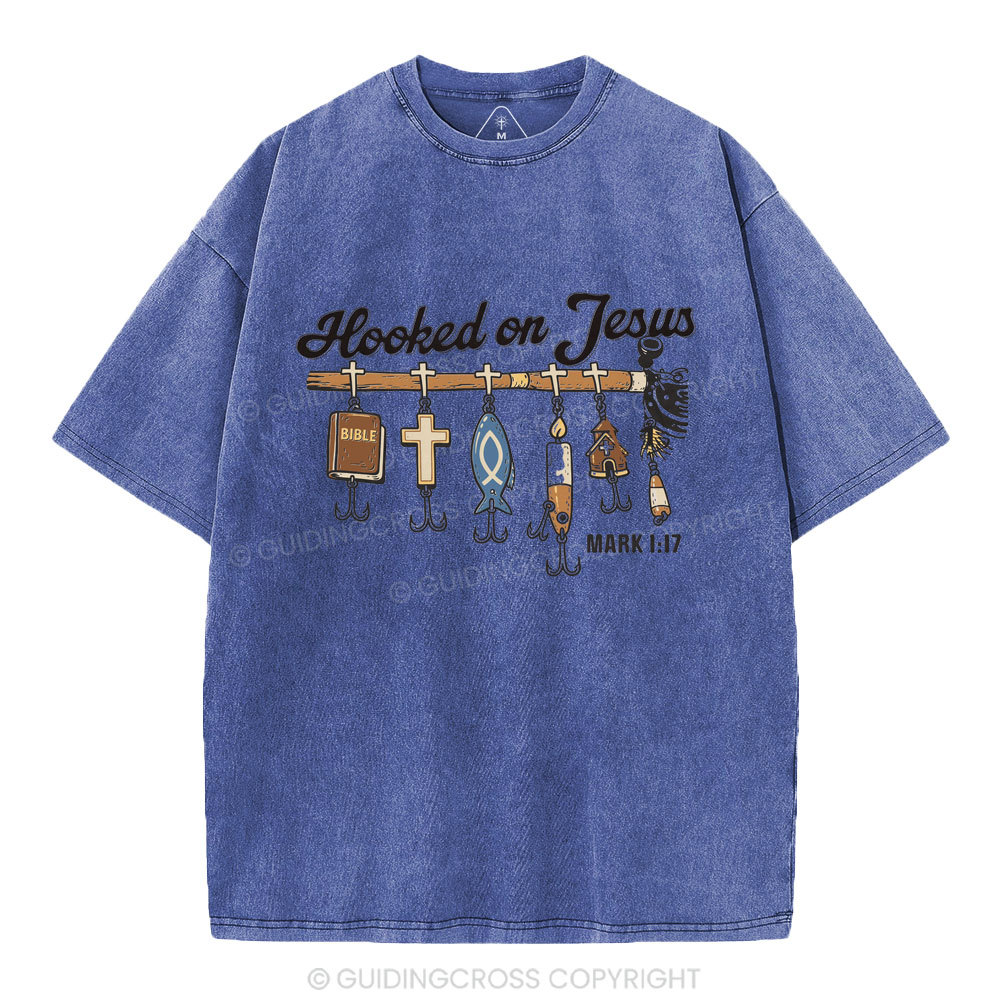 Hooked On Jesus Christian Washed T-Shirt