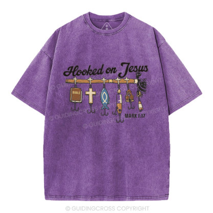 Hooked On Jesus Christian Washed T-Shirt