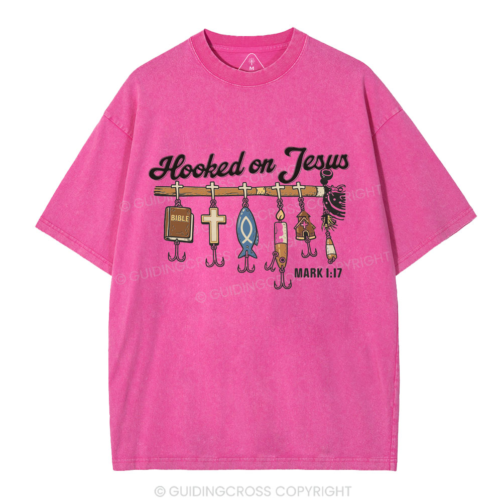 Hooked On Jesus Christian Washed T-Shirt