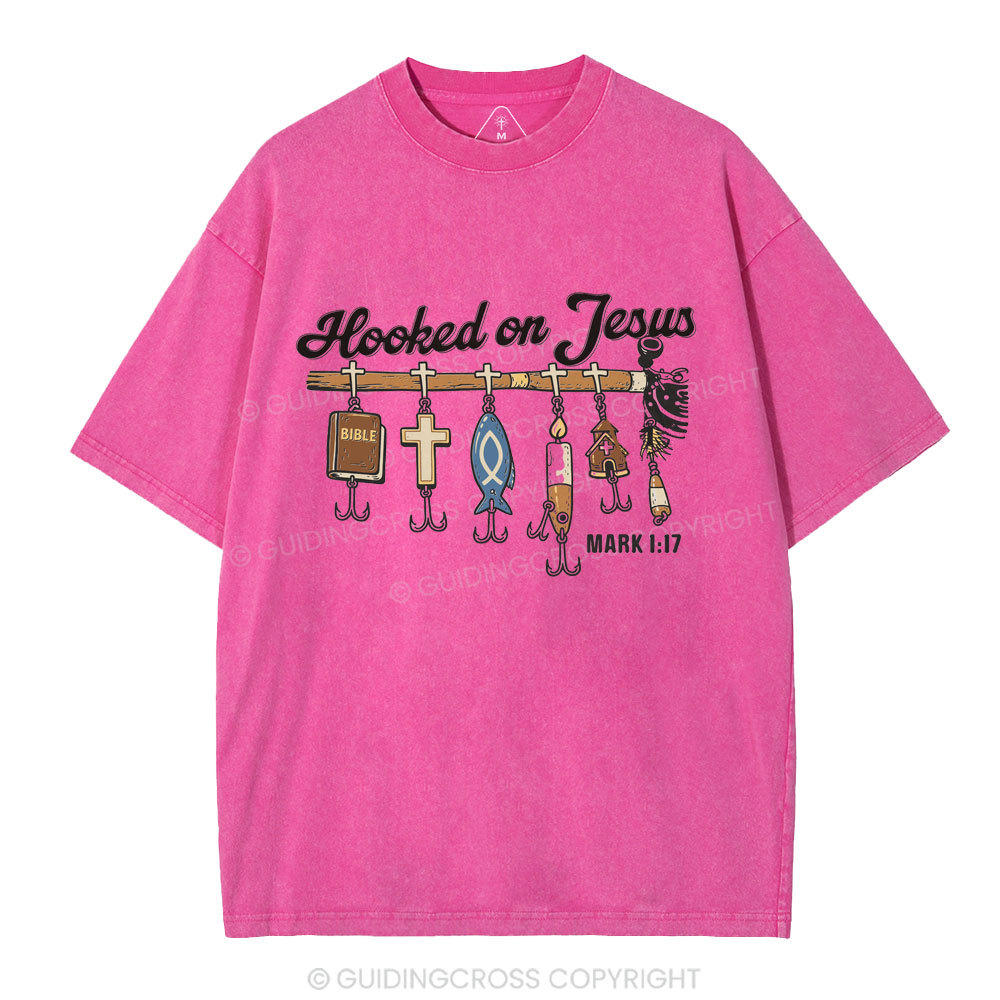 Hooked On Jesus Christian Washed T-Shirt