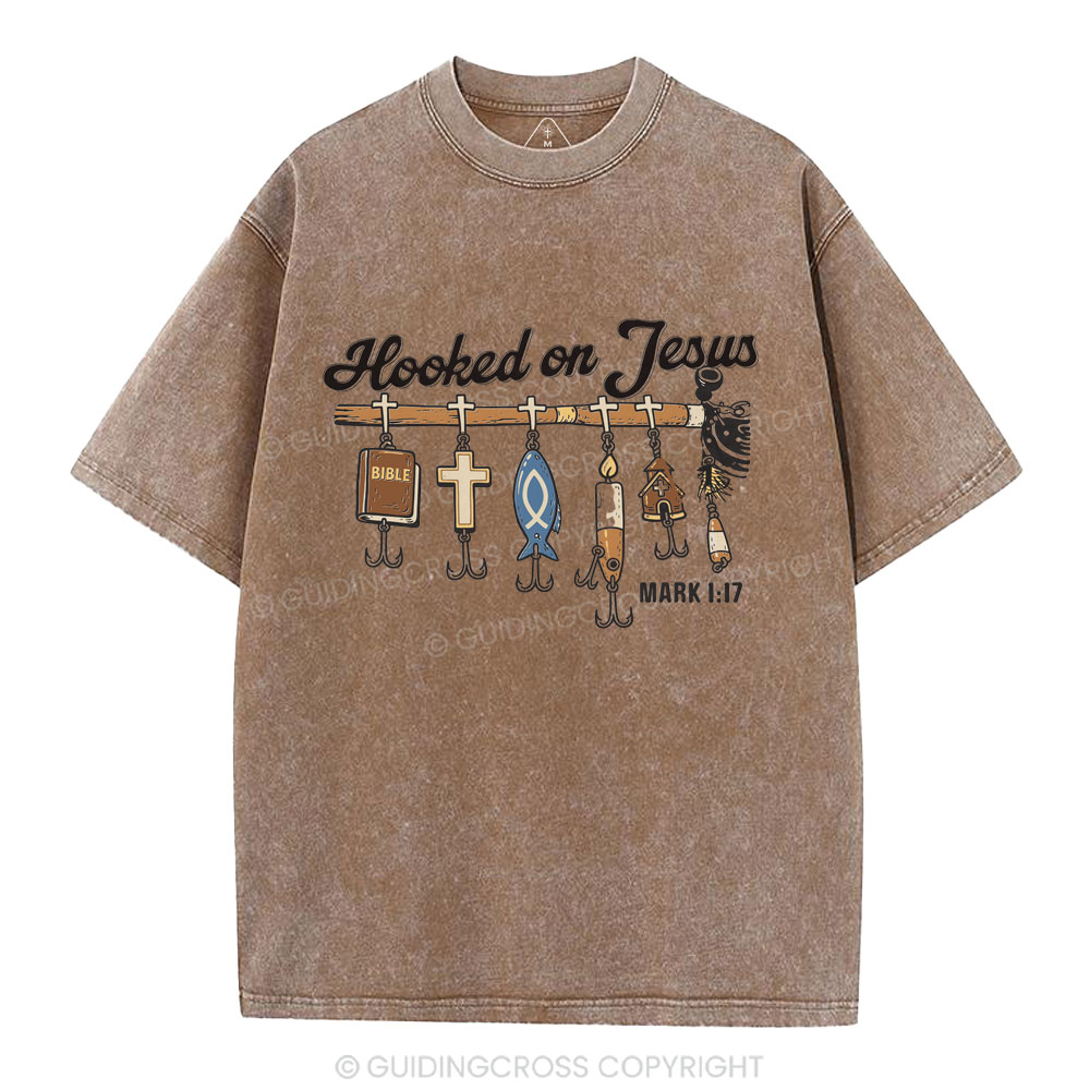 Hooked On Jesus Christian Washed T-Shirt