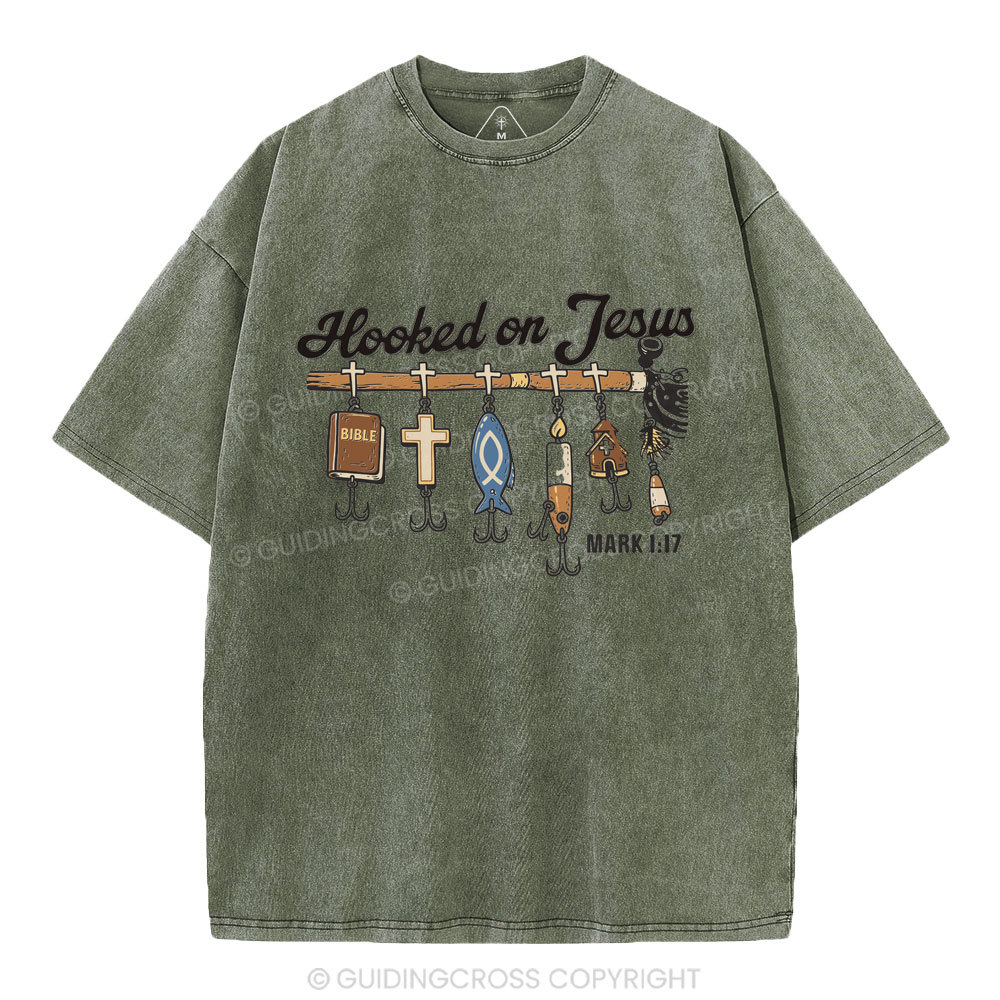 Hooked On Jesus Christian Washed T-Shirt