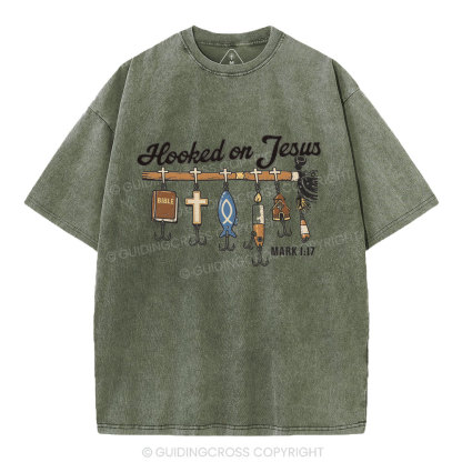 Hooked On Jesus Christian Washed T-Shirt