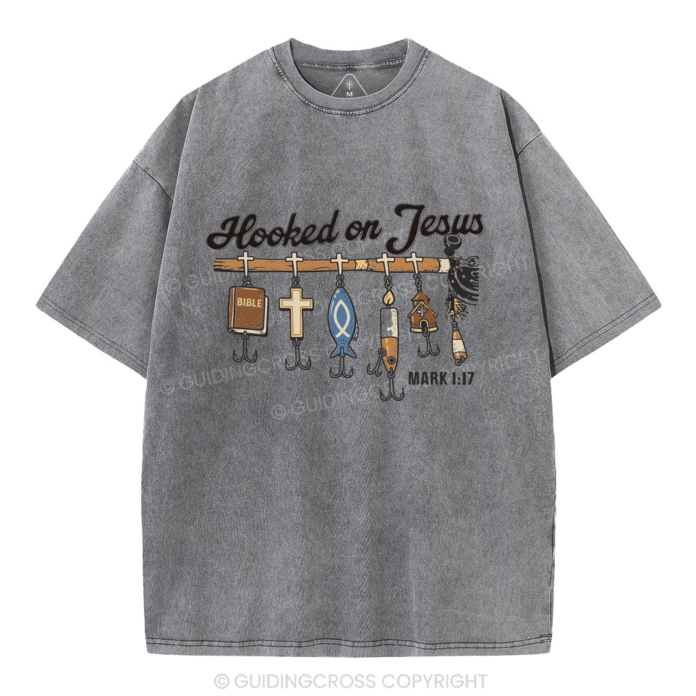 Hooked On Jesus Christian Washed T-Shirt