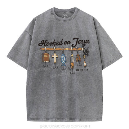Hooked On Jesus Christian Washed T-Shirt