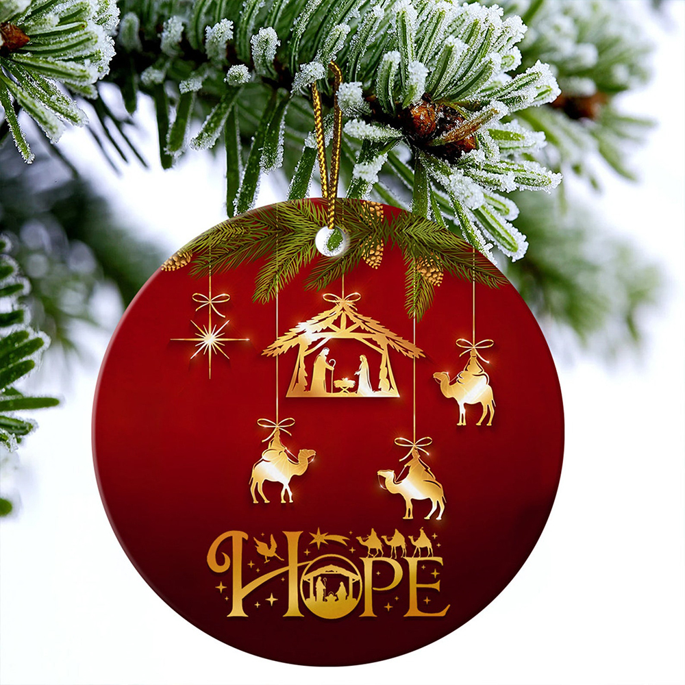Hope, Merry Christmas Circle Ceramic Ornament