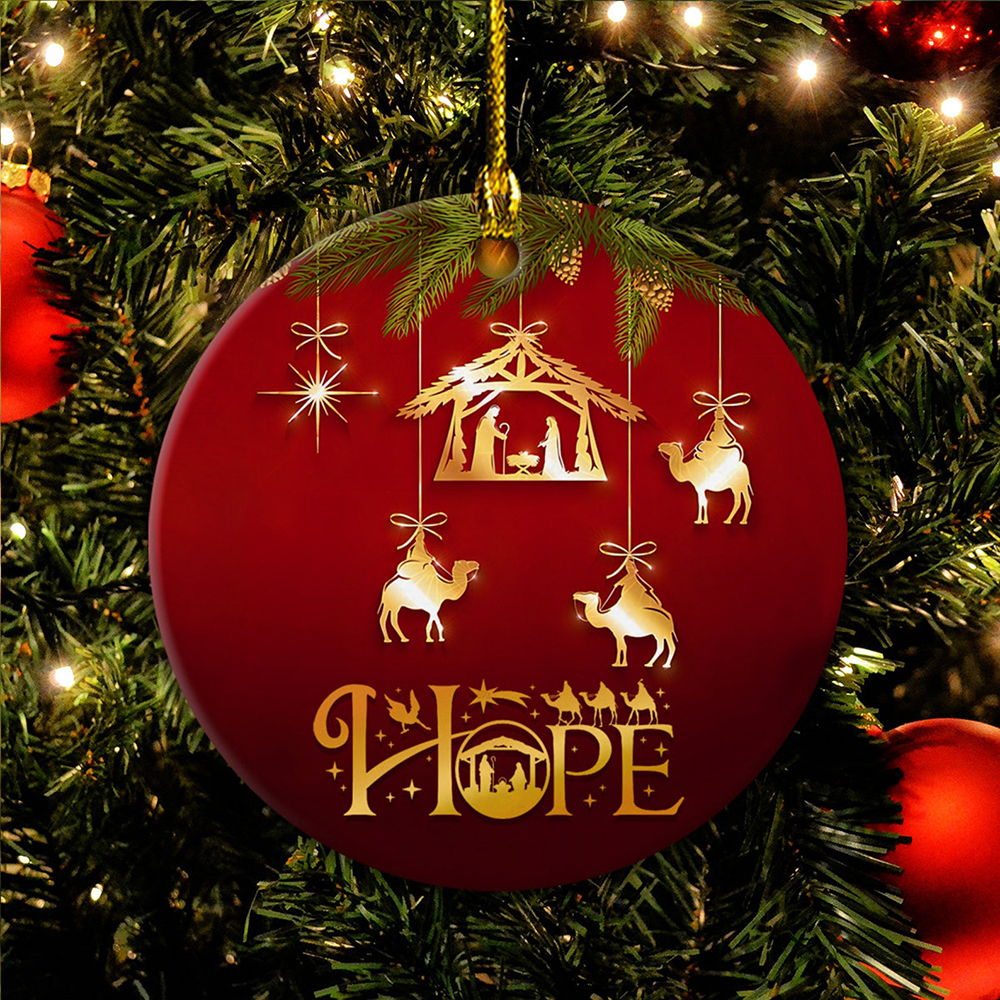 Hope, Merry Christmas Circle Ceramic Ornament