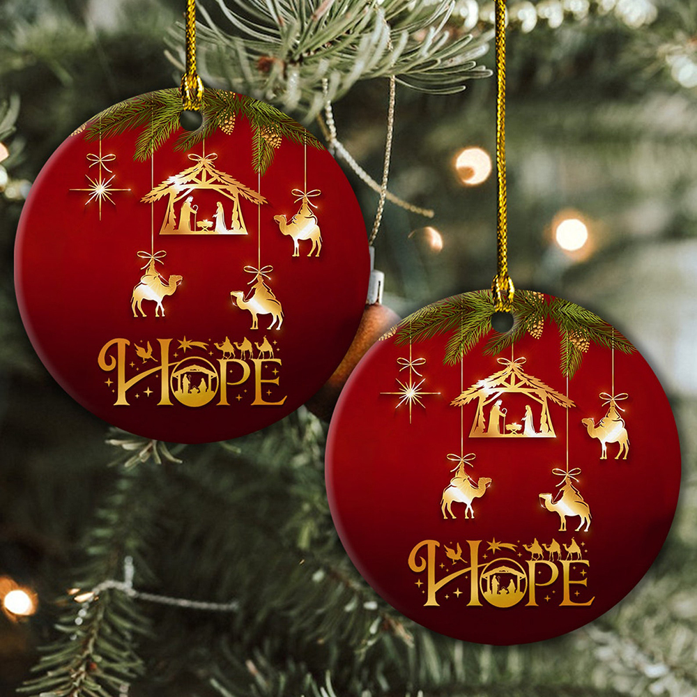 Hope, Merry Christmas Circle Ceramic Ornament