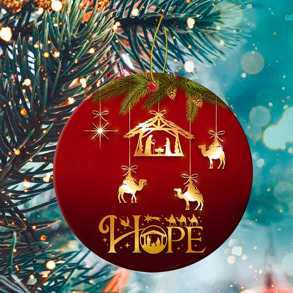 Hope, Merry Christmas Circle Ceramic Ornament