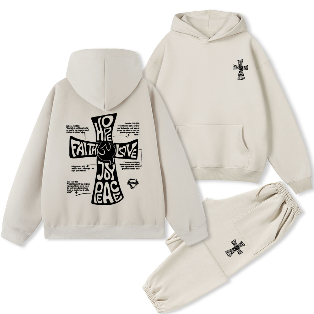 Hope Faith Love Peace Joy Christian Fleece Hoodie Set