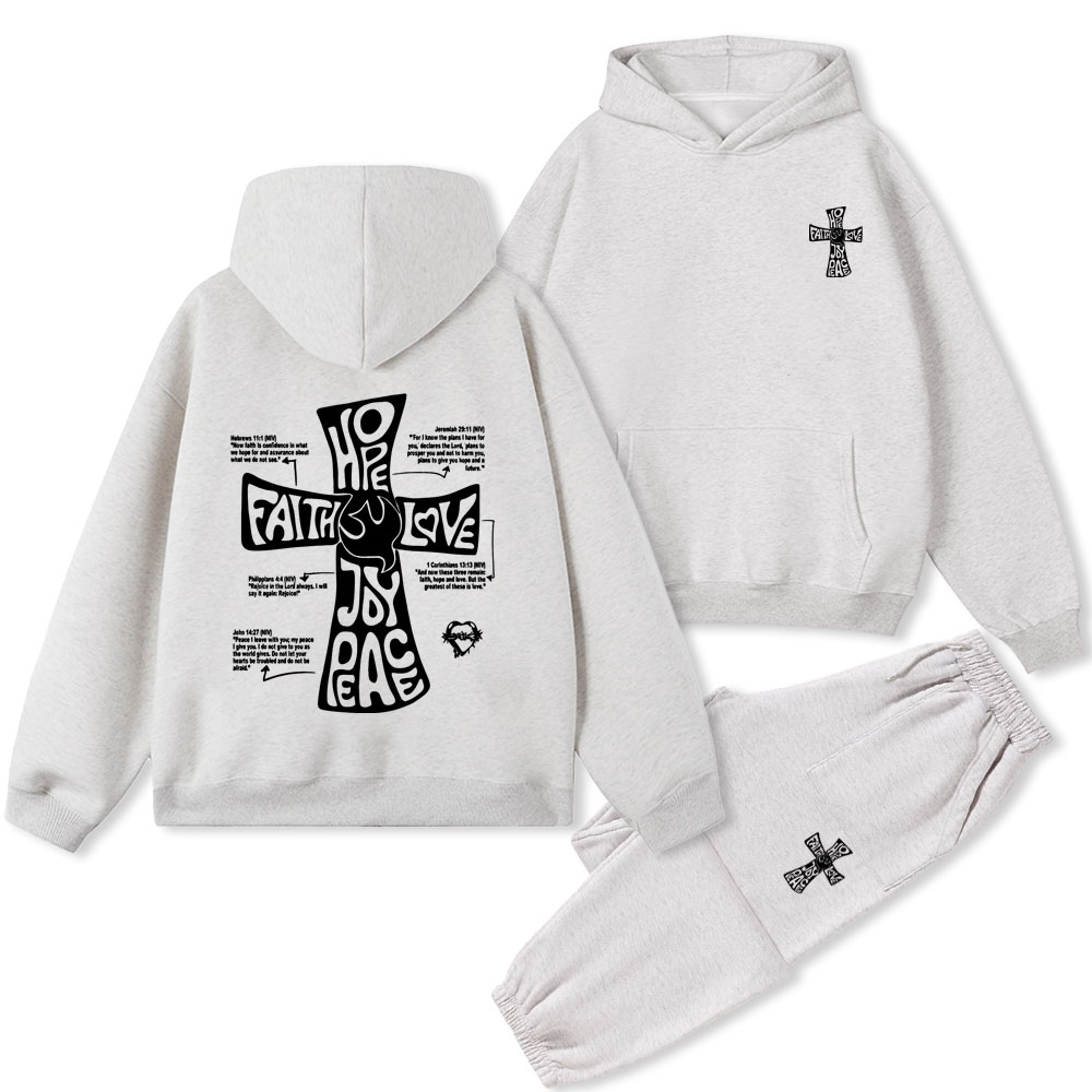 Hope Faith Love Peace Joy Christian Fleece Hoodie Set