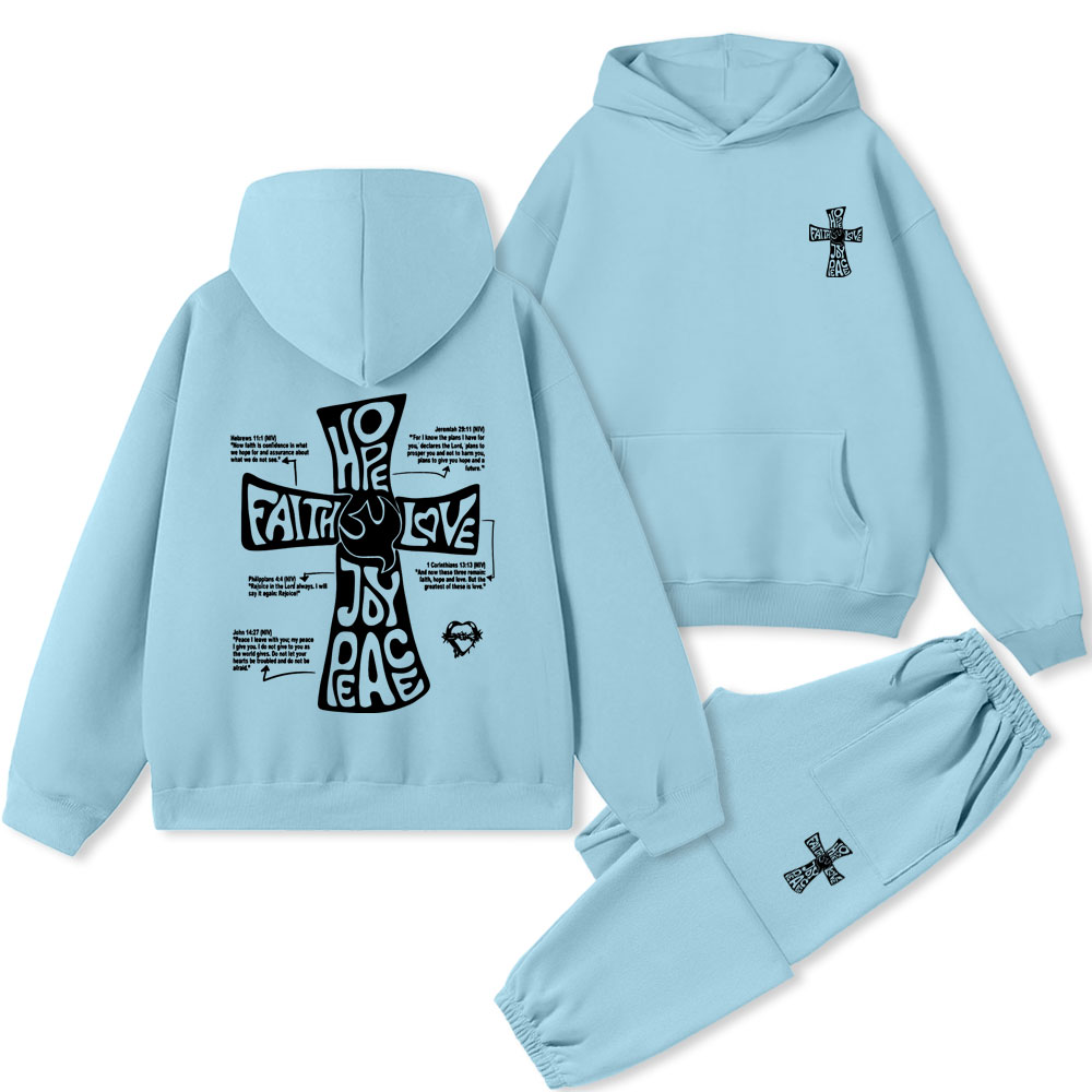 Hope Faith Love Peace Joy Christian Fleece Hoodie Set