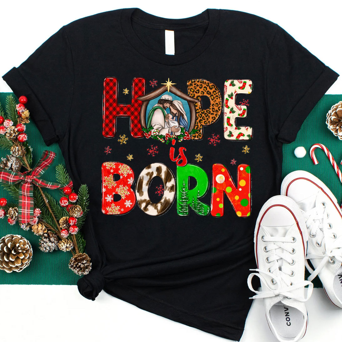 Hope Is Born Christian Christmas T-Shirt