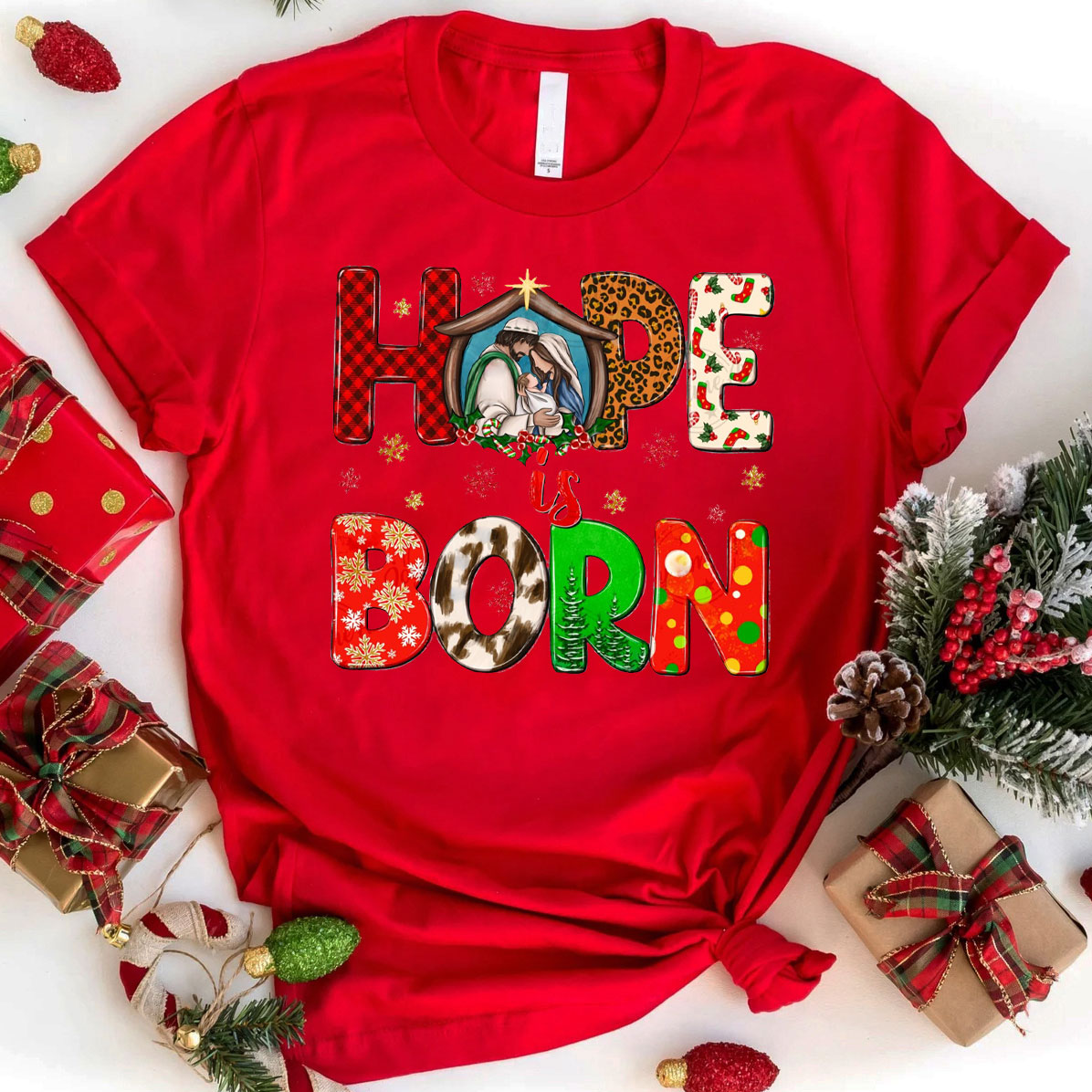 Hope Is Born Christian Christmas T-Shirt