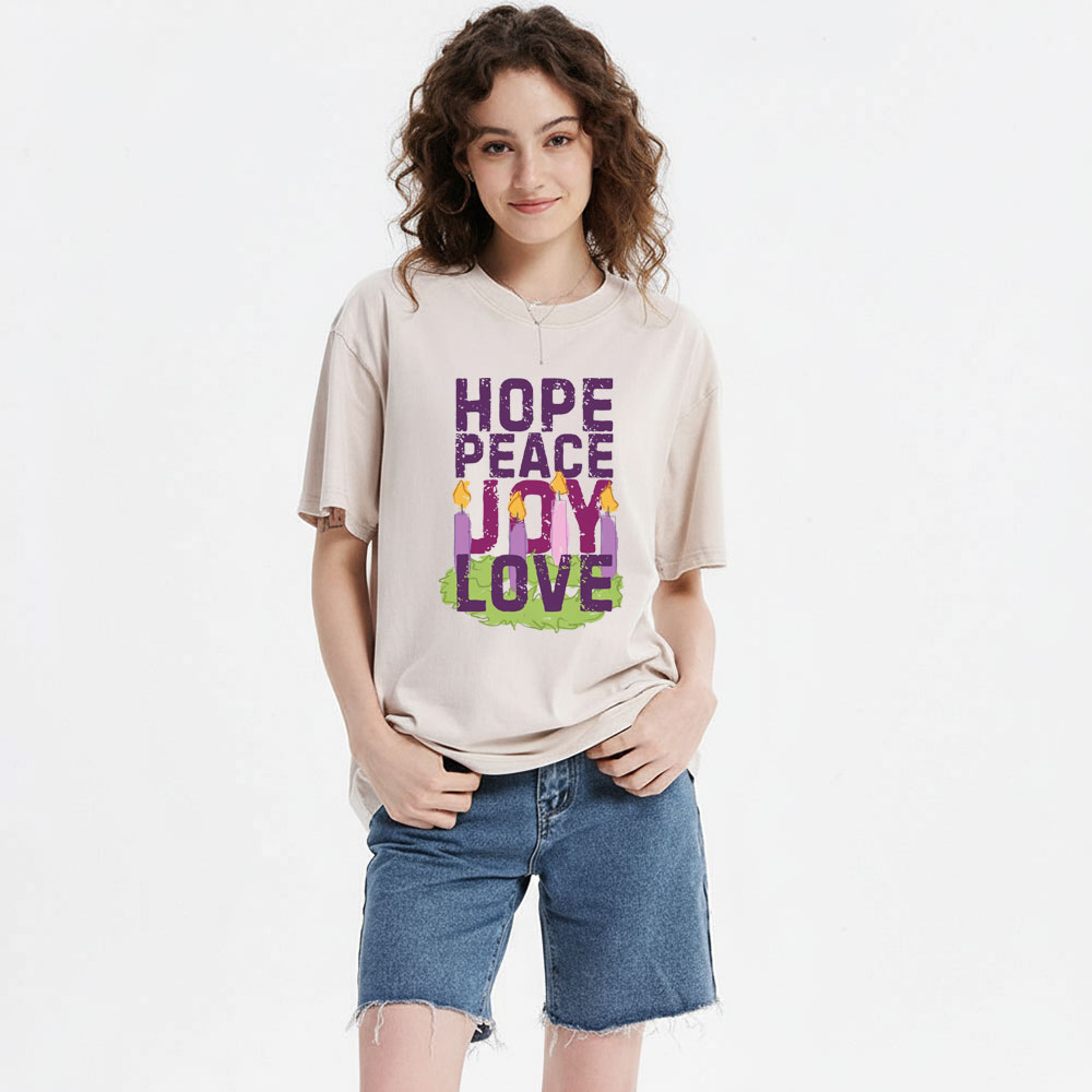 Hope Peace Joy Love Christian Christmas Washed T-Shirt