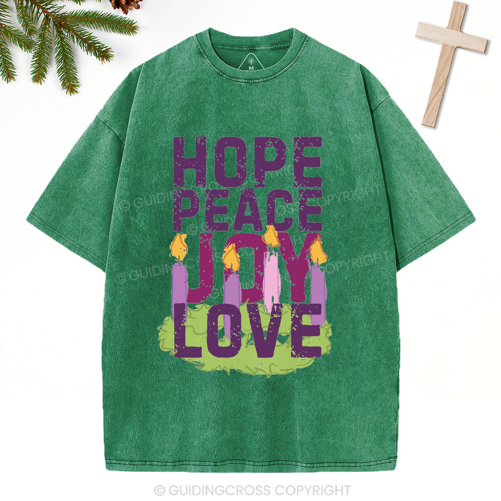 Hope Peace Joy Love Christian Christmas Washed T-Shirt