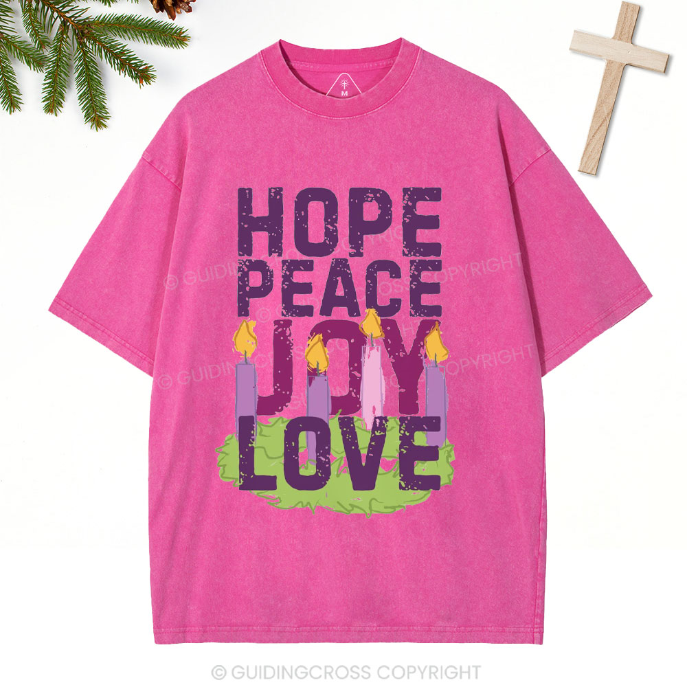 Hope Peace Joy Love Christian Christmas Washed T-Shirt