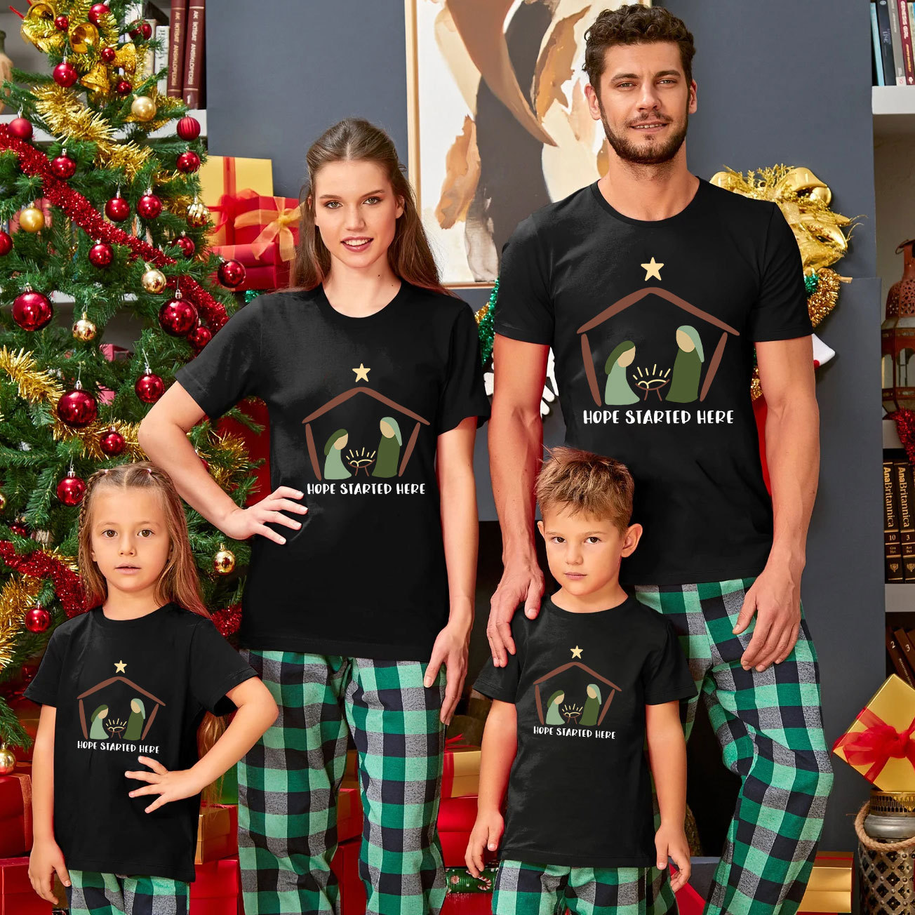 Hope Started Here Christian Christmas Family Matching Shirts 