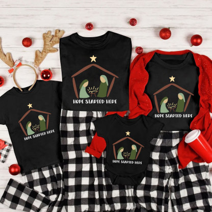 Hope Started Here Christian Christmas Family Matching Shirts 