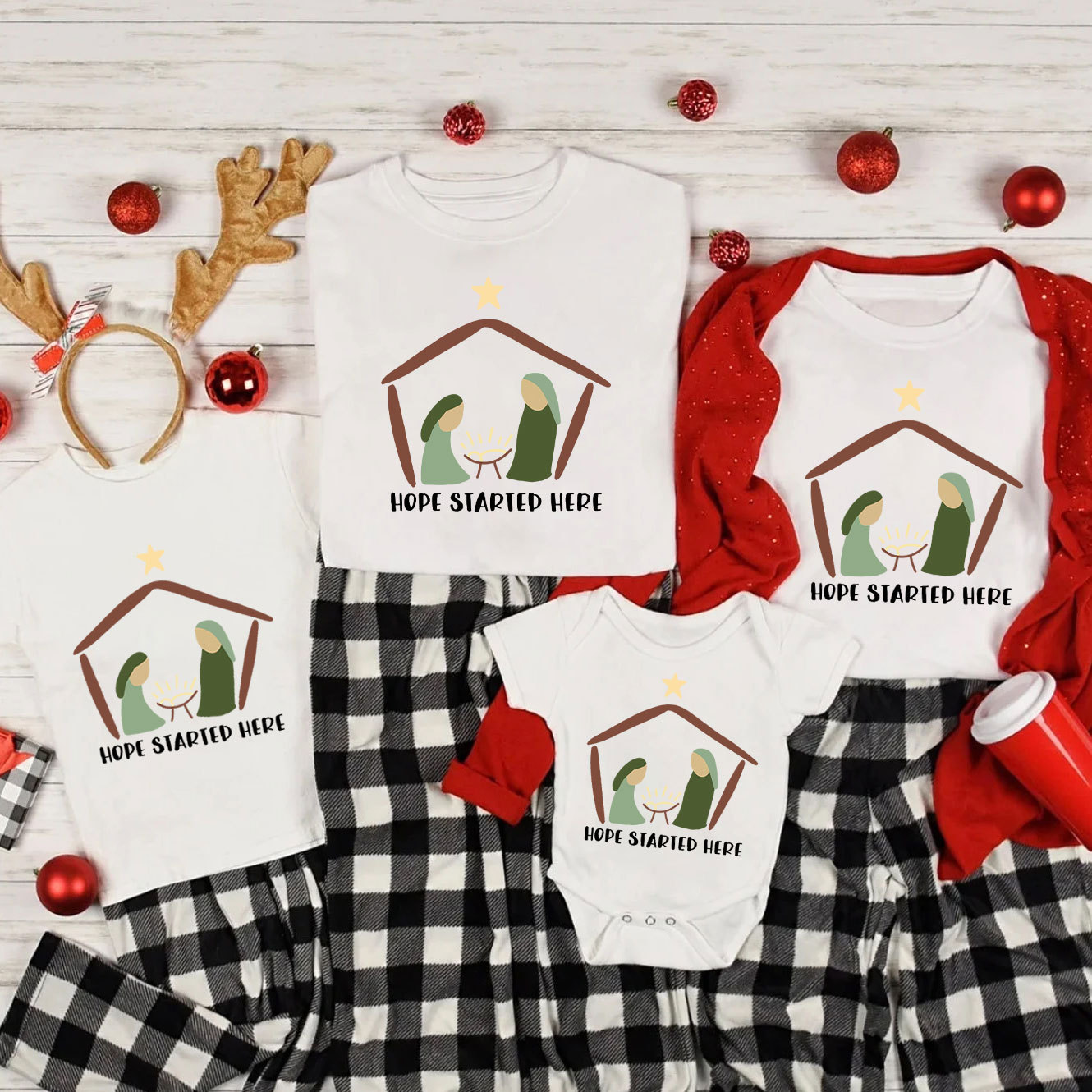Hope Started Here Christian Christmas Family Matching Shirts 