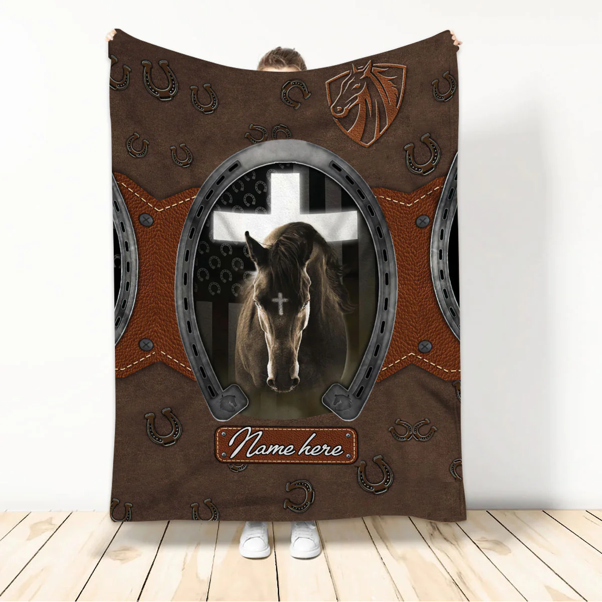 Personalized Horse And Jesus Cross Christian Blanket