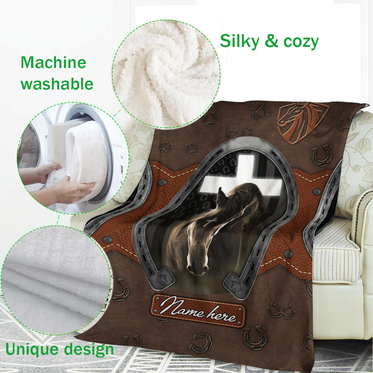Personalized Horse And Jesus Cross Christian Blanket