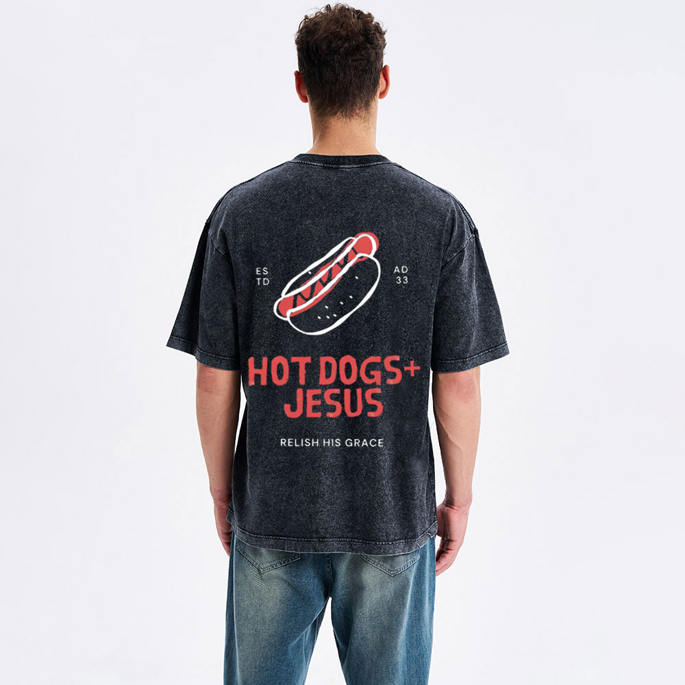 Hot Dogs Jesus Christian Washed T-Shirt