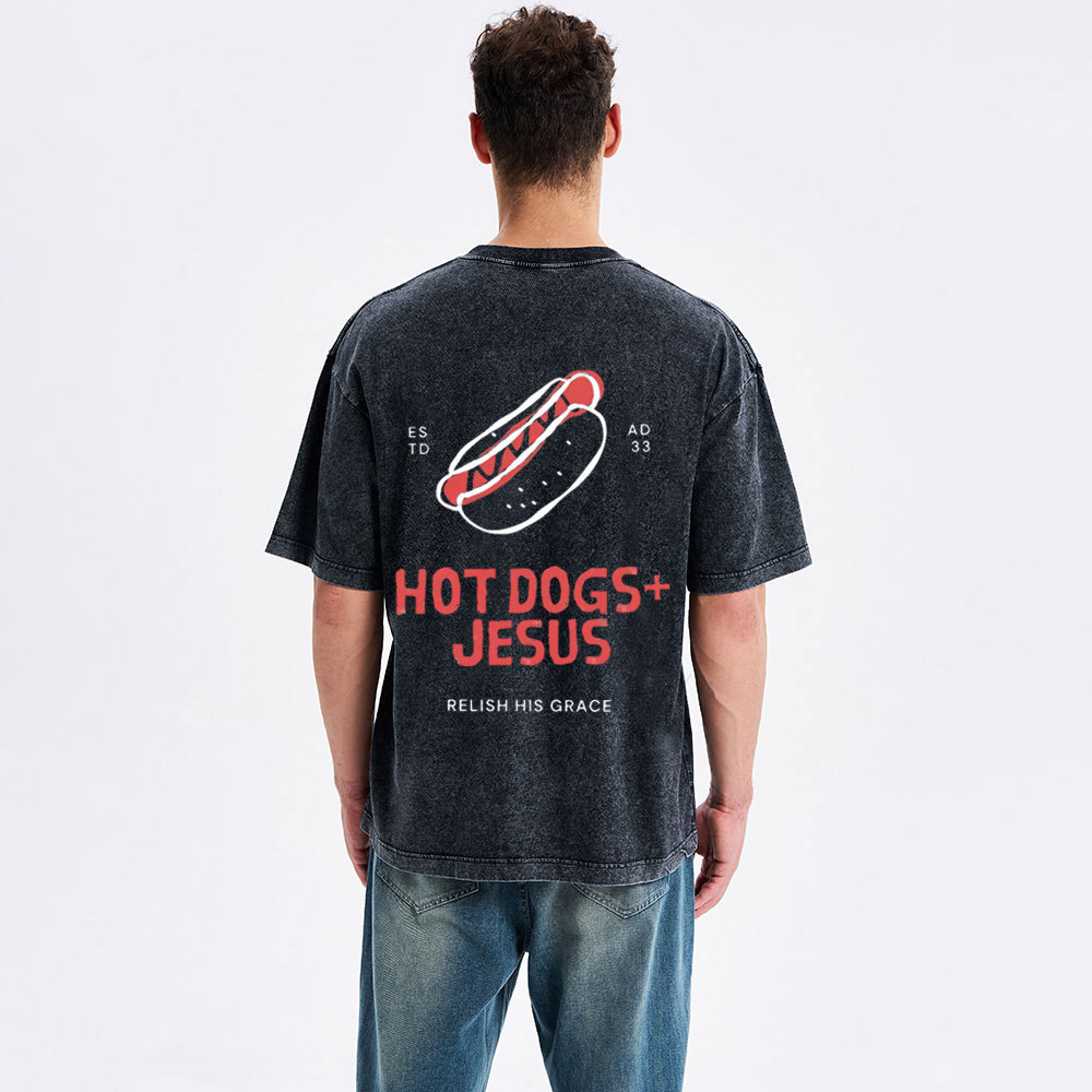 Hot Dogs Jesus Christian Washed T-Shirt
