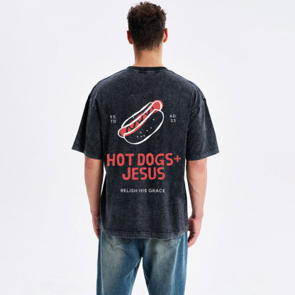 Hot Dogs Jesus Christian Washed T-Shirt