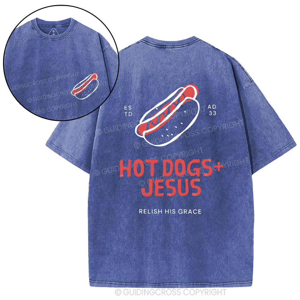 Hot Dogs Jesus Christian Washed T-Shirt