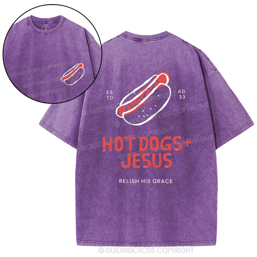 Hot Dogs Jesus Christian Washed T-Shirt