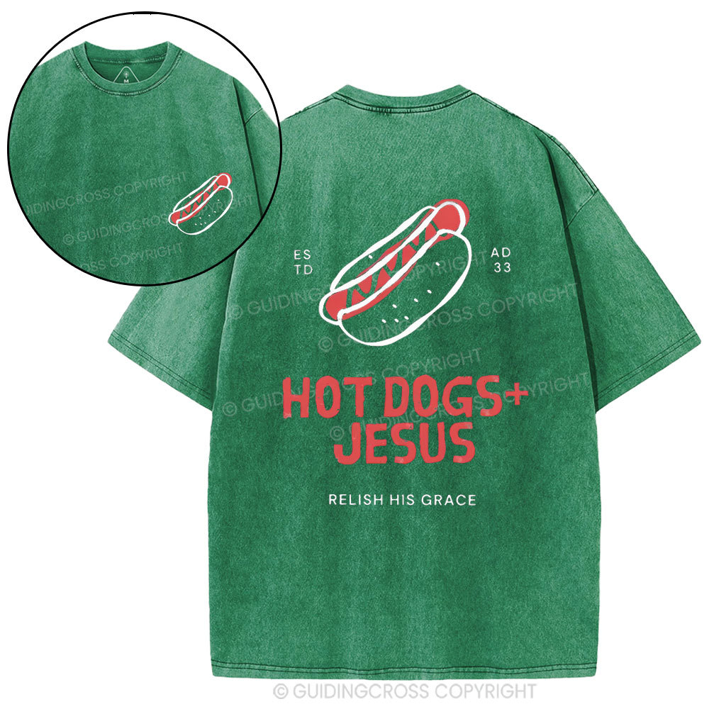 Hot Dogs Jesus Christian Washed T-Shirt
