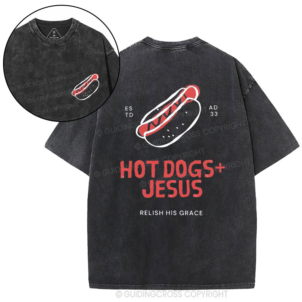 Hot Dogs Jesus Christian Washed T-Shirt