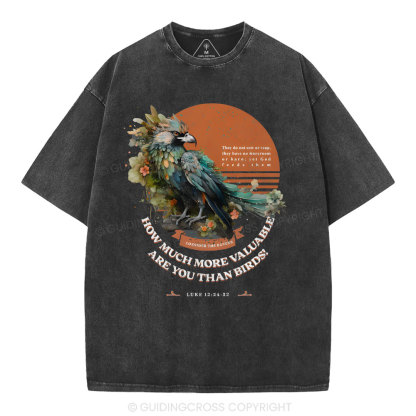 How Much More Valuable Are You Than Birds Christian Washed T-Shirt