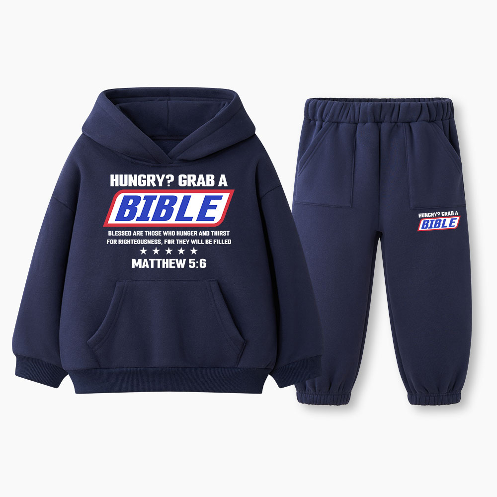 Hungry? Grab A Bible Christian Kid Fleece Hoodie Set
