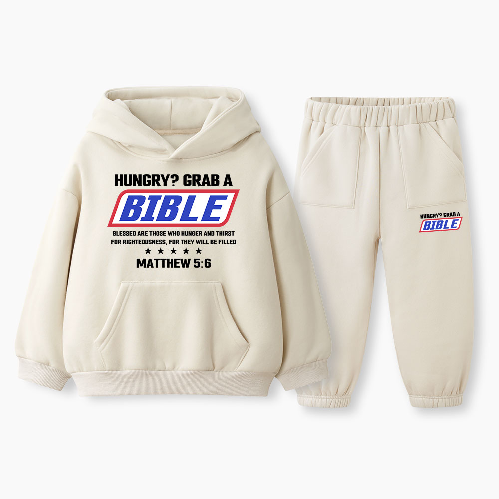 Hungry? Grab A Bible Christian Kid Fleece Hoodie Set