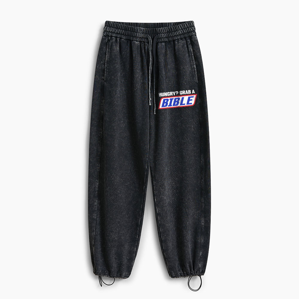 Hungry ? Grab A Bible Christian Washed Sweatpants