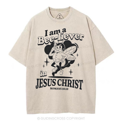 I Am A Bee-liver Christian Washed T-Shirt