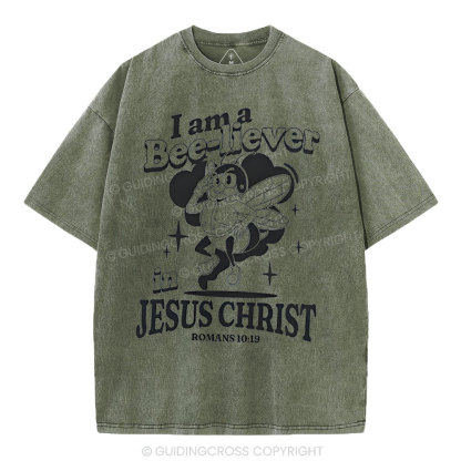 I Am A Bee-liver Christian Washed T-Shirt