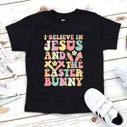 I Believe In Jesus And The Easter Bunny Christian Kid T-Shirt